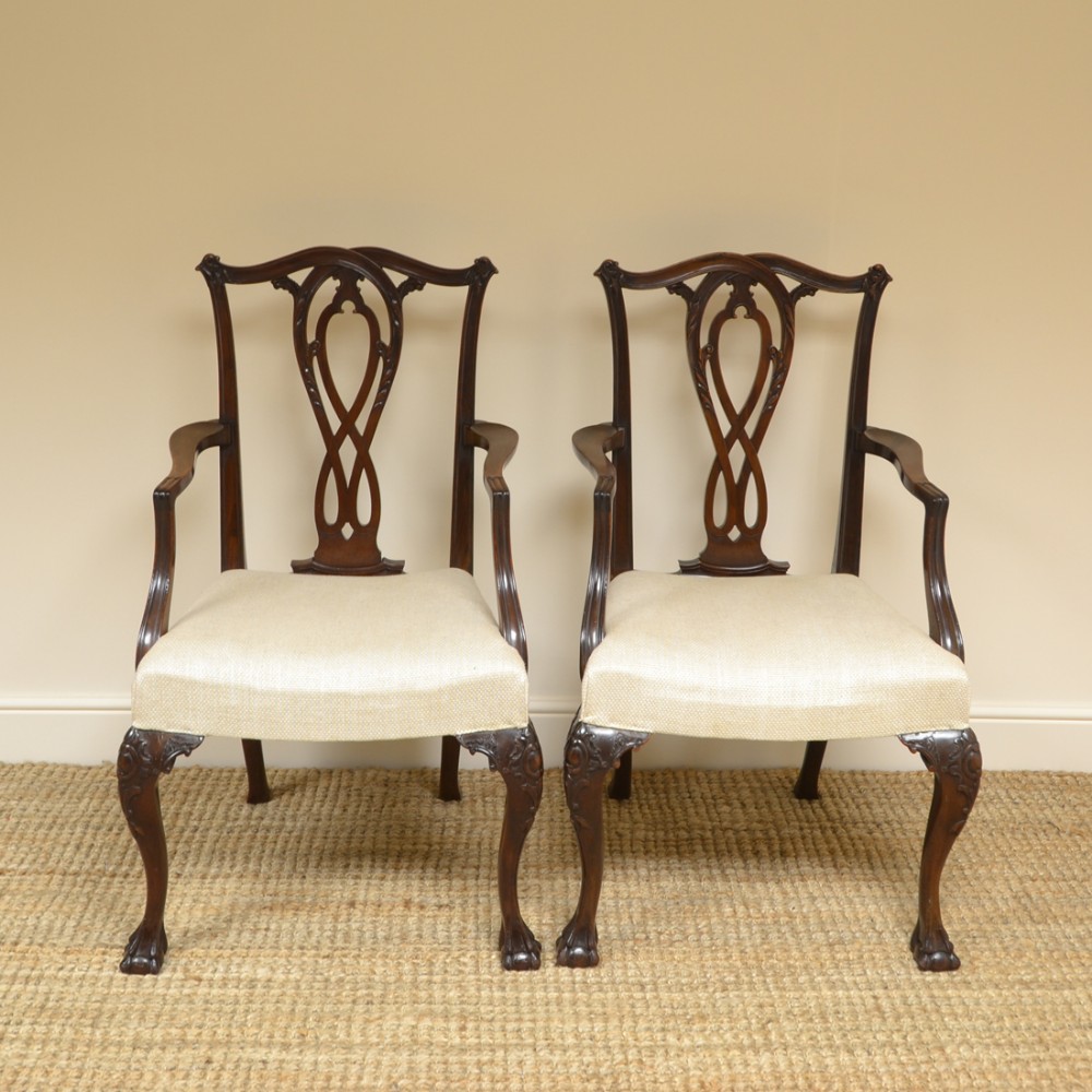 Pair of Chippendale Design Antique Carver Armchairs