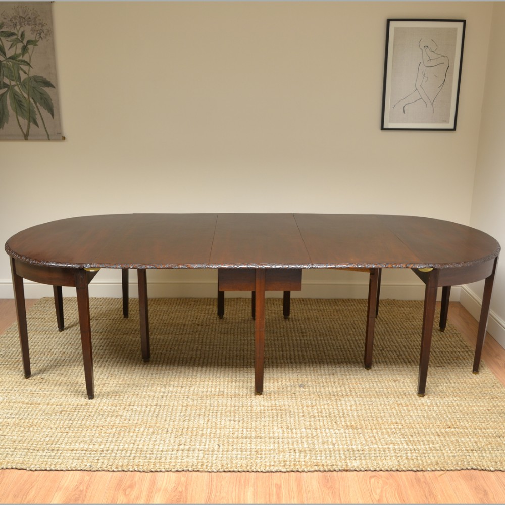 Large Georgian Mahogany D End Antique Dining Table