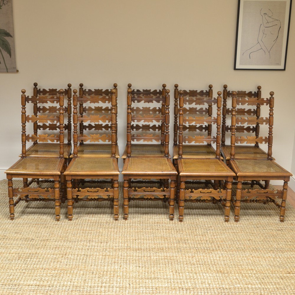Set of Ten Fruitwood Antique Farmhouse Chairs