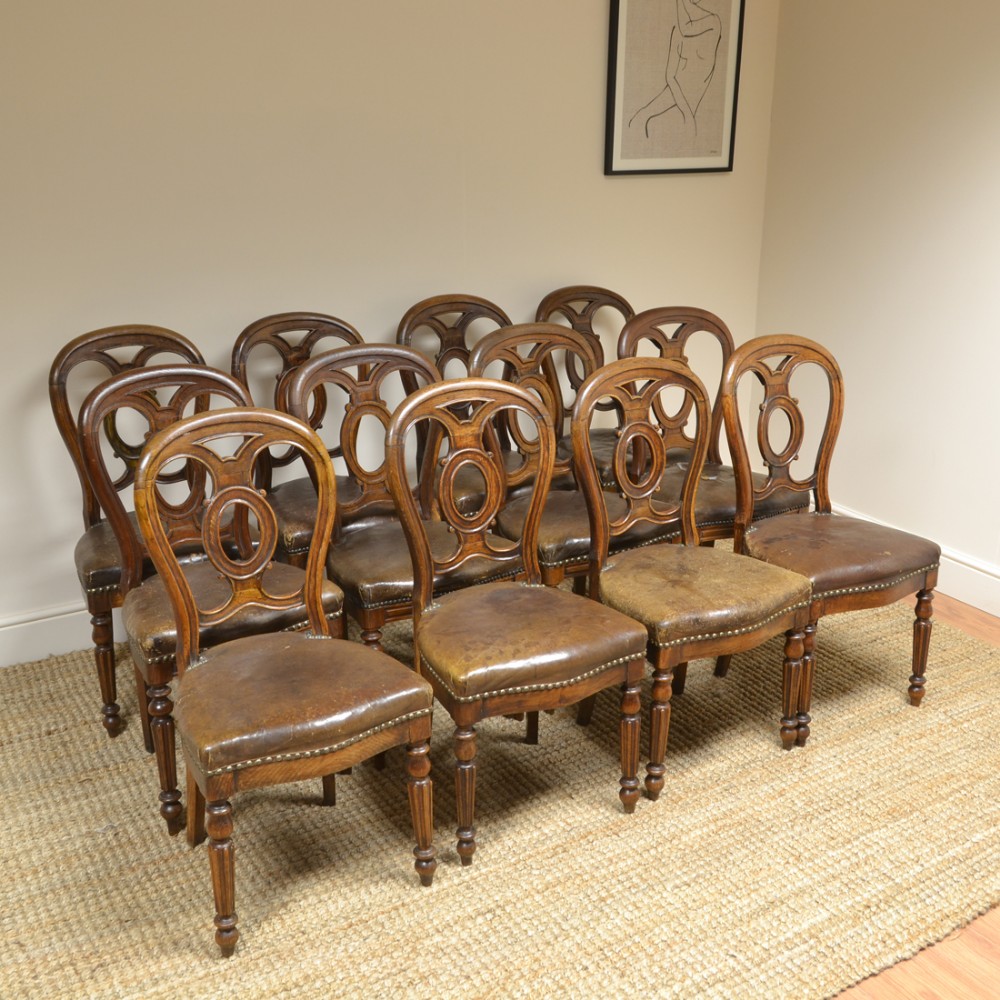 Twelve Oak Victorian Antique Dining Chairs