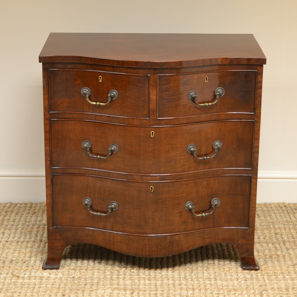 Small Rich Mahogany Serpentine Shaped Victorian Antique Chest of Drawers