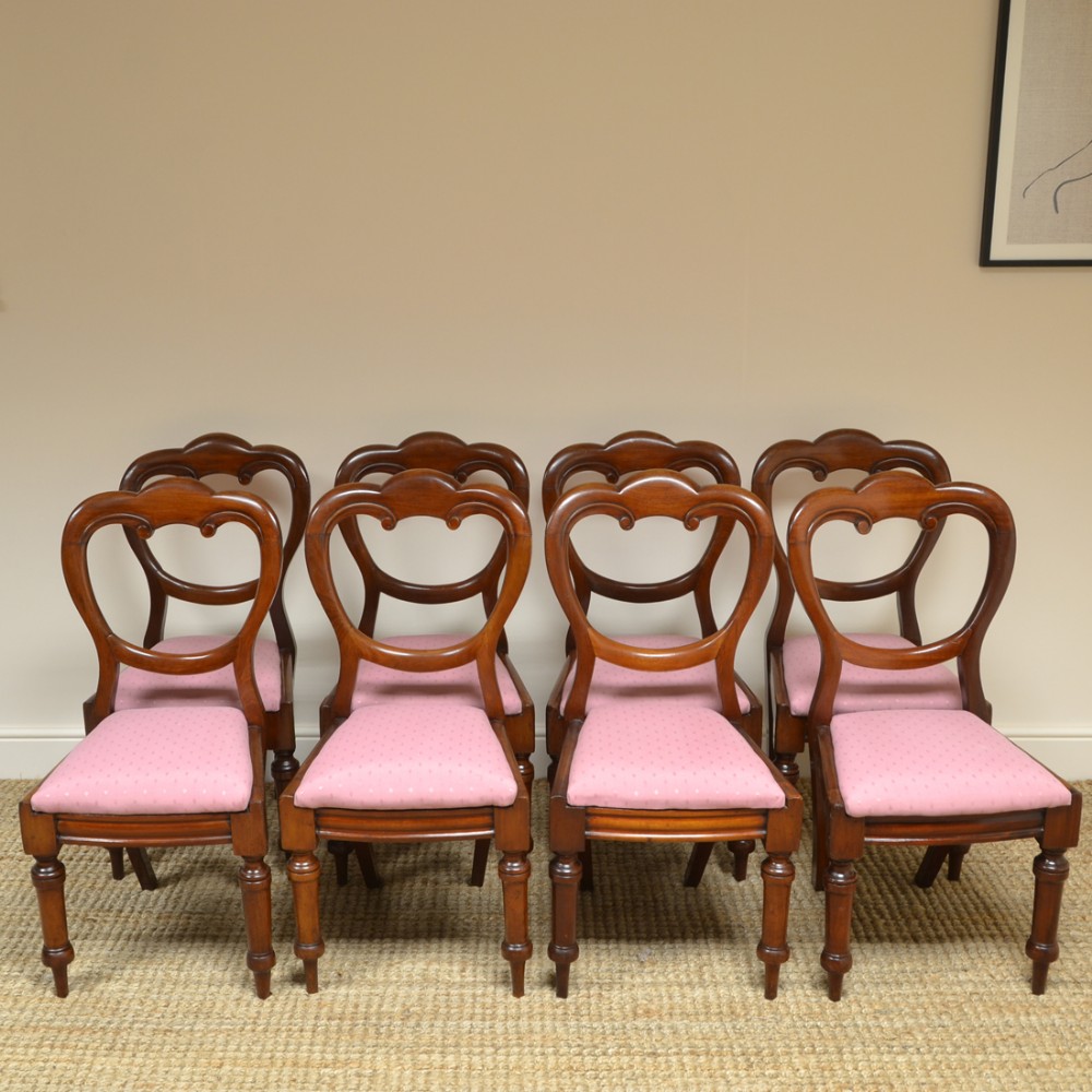 Eight Victorian Mahogany Balloon Back Antique Dining Chairs