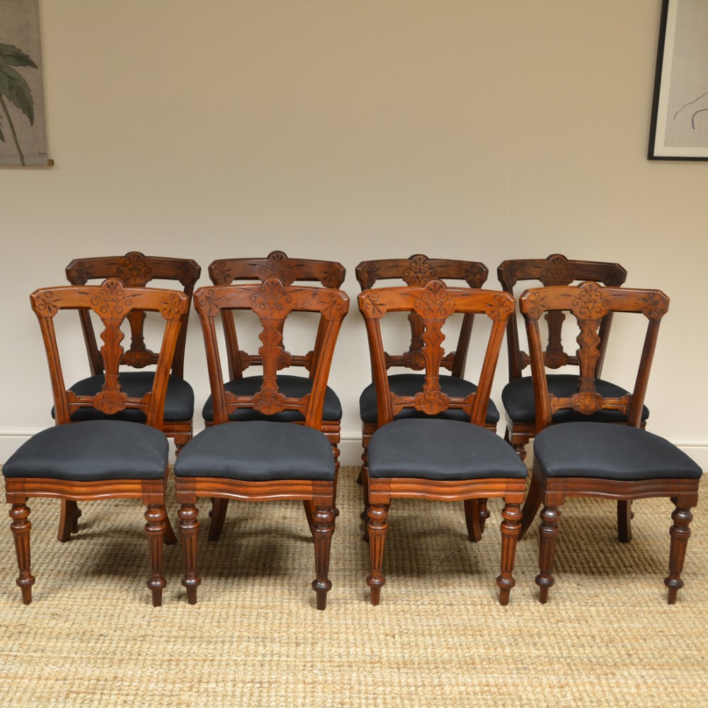 Set of 8 Victorian Walnut Reilly Antique Dining Chairs