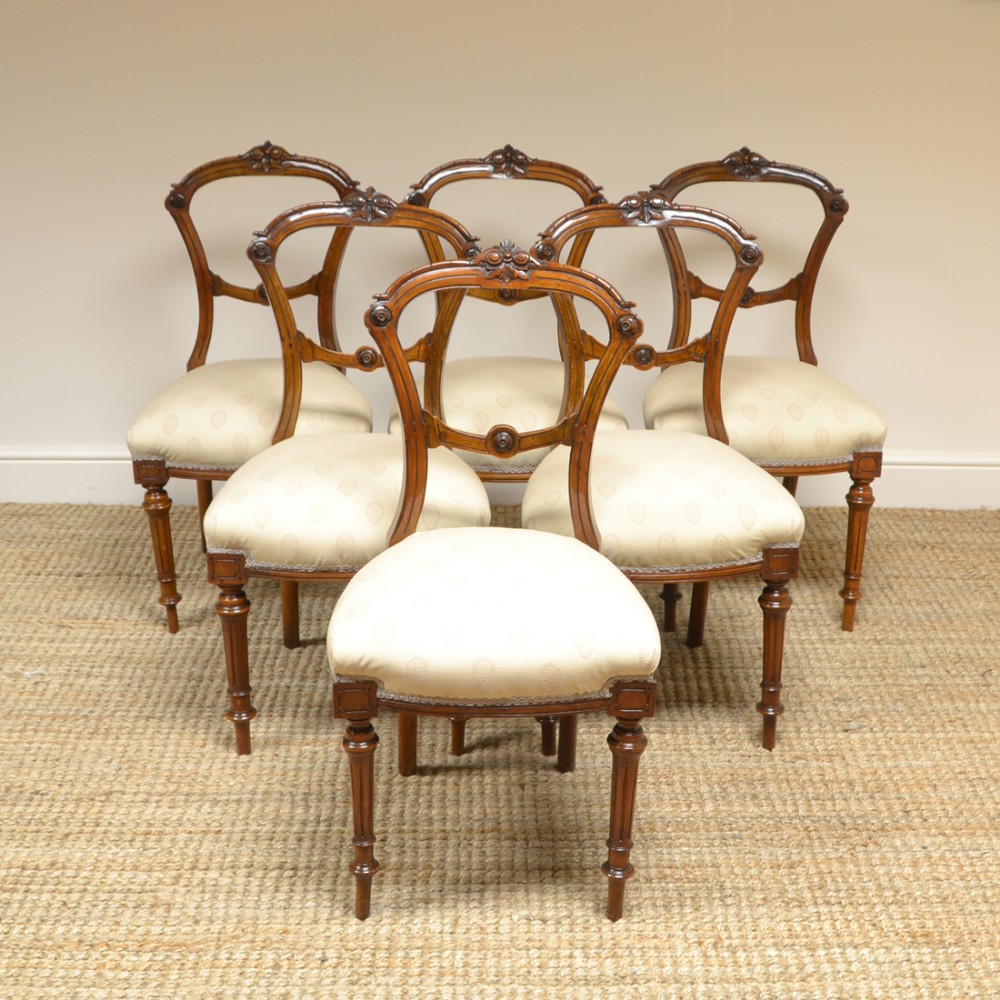 Elegant Set of 6 Victorian Walnut Antique Dining Chairs