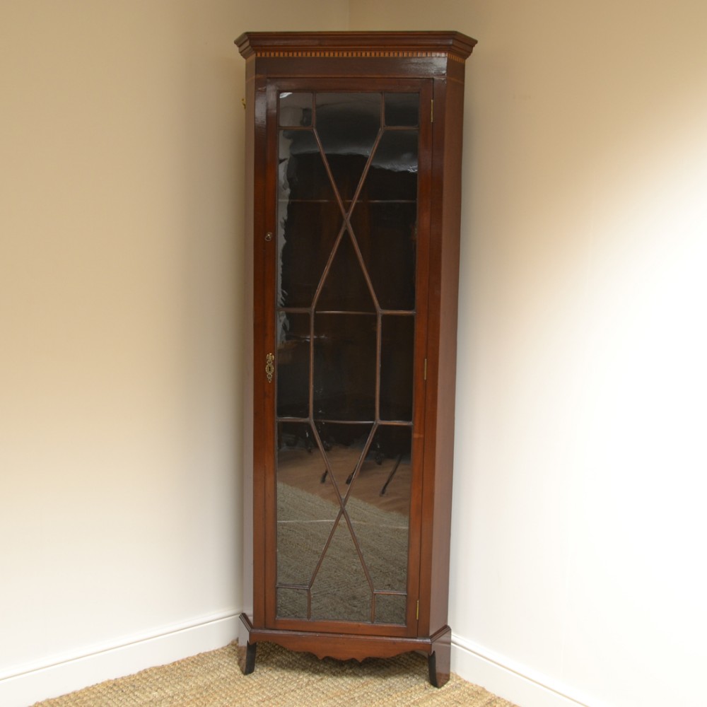 Tall Victorian Mahogany Floor Standing Antique Corner Cabinet