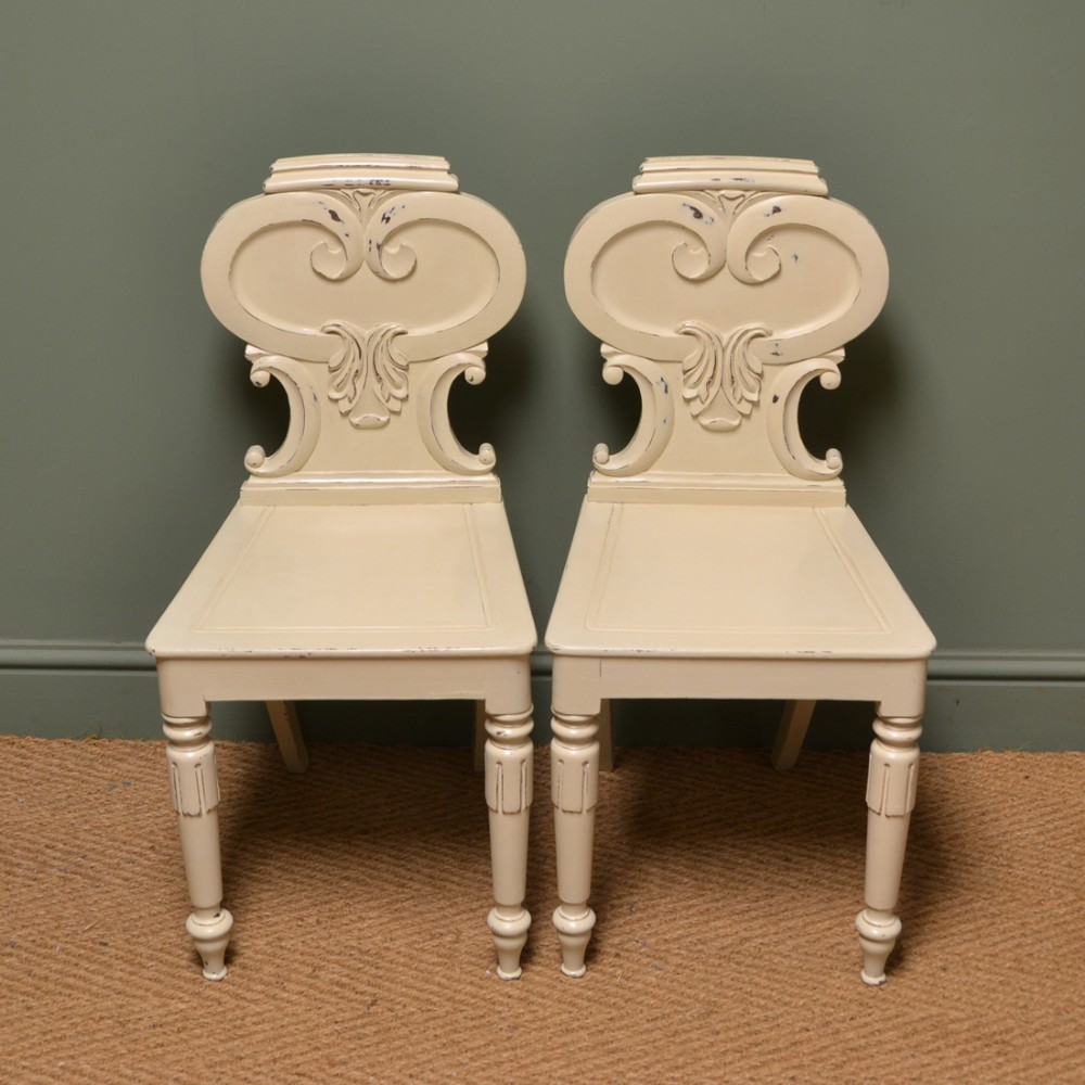 Victorian Decorative Painted Antique Pair of Hall Chairs