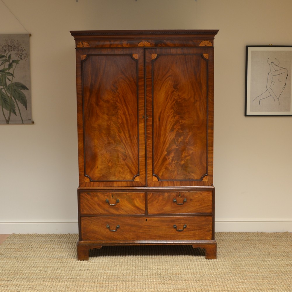 Spectacular Georgian Inlaid Mahogany Antique Press Wardrobe