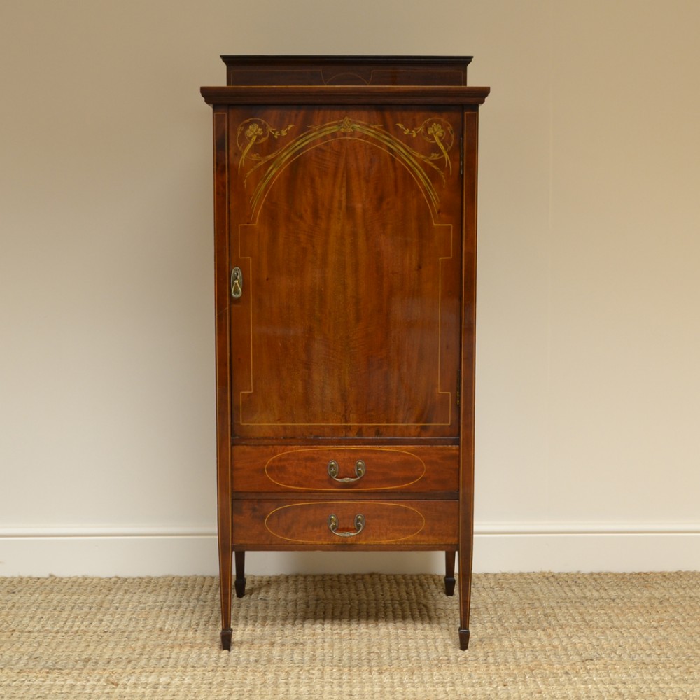 Spectacular Inlaid Edwardian Antique Mahogany Music Cabinet