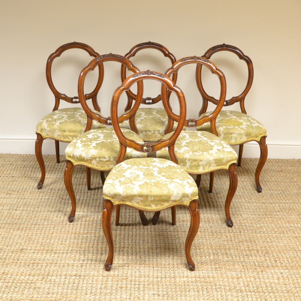 Set of Six Victorian Walnut Antique Balloon Back Chairs