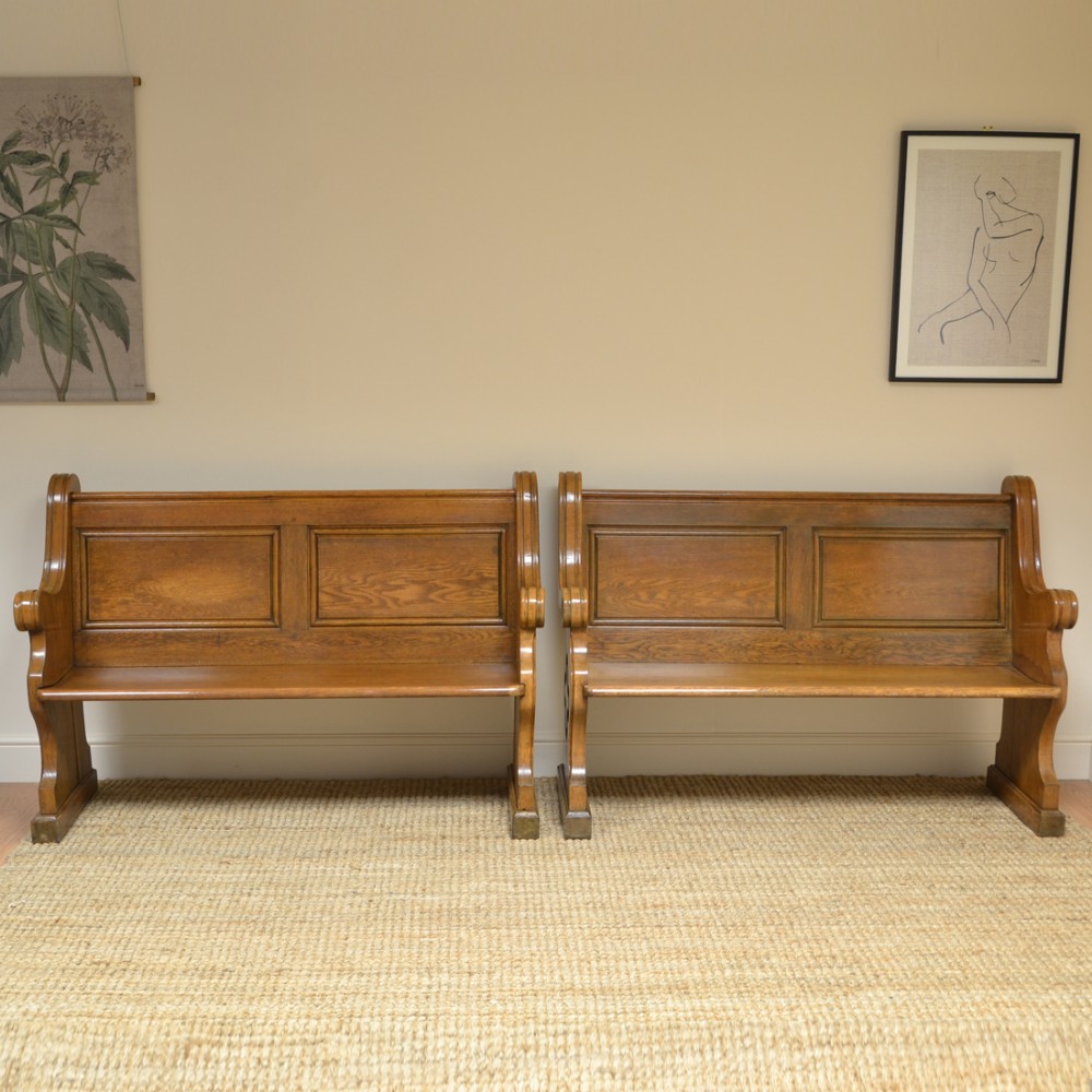 Unusual Pair of Victorian Solid Oak Antique Benches