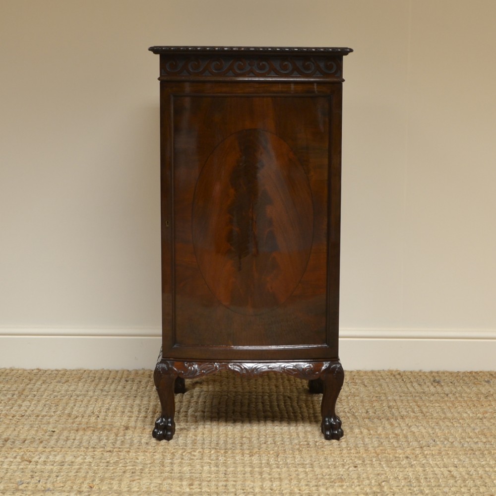 Quality Bow Fronted Edwardian Flamed Mahogany Antique Cabinet
