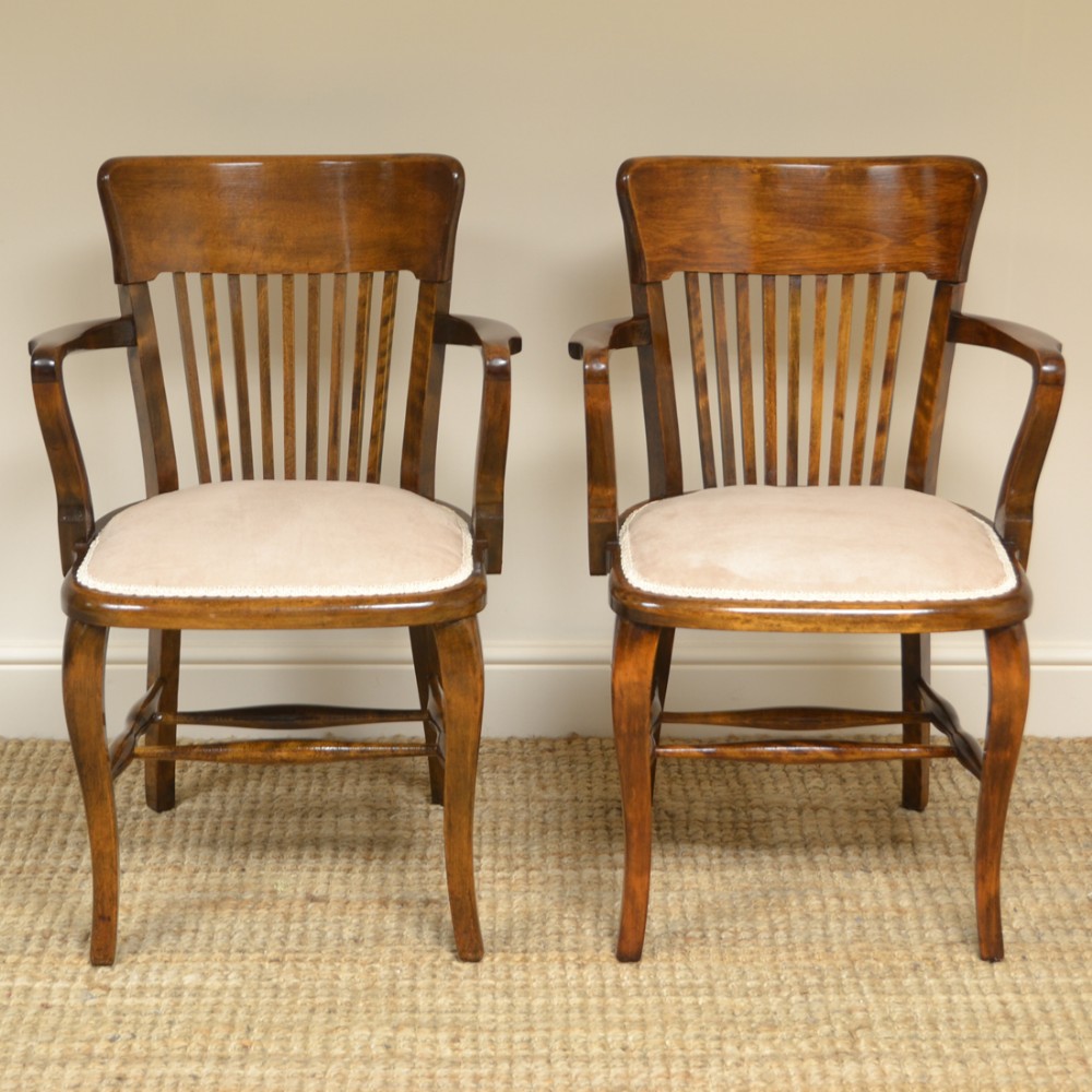 Pair of Edwardian Walnut Antique Office Chairs
