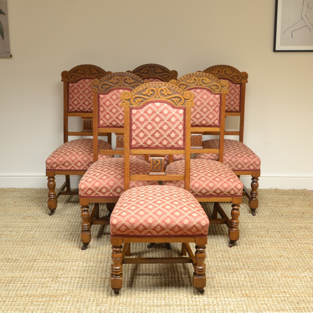 Quality Set of Six Victorian Oak Antique Dining Chairs