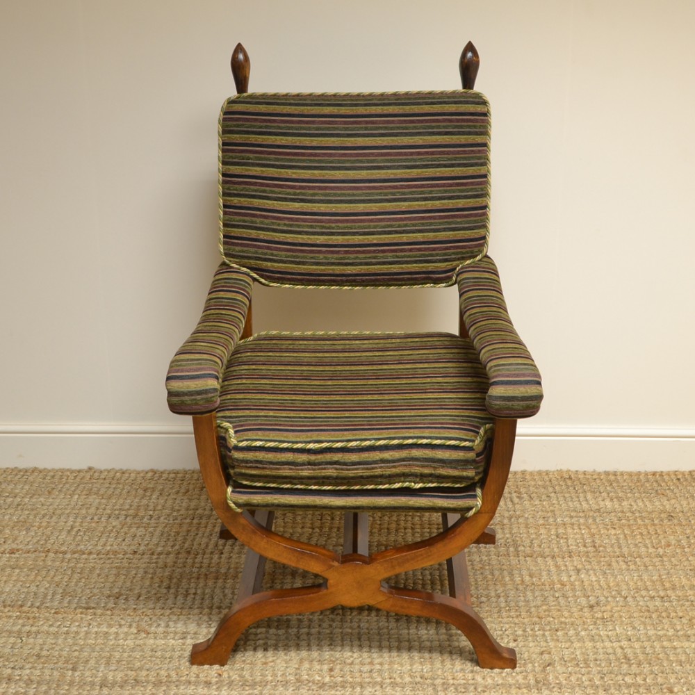 Edwardian X Framed Upholstered Antique Armchair