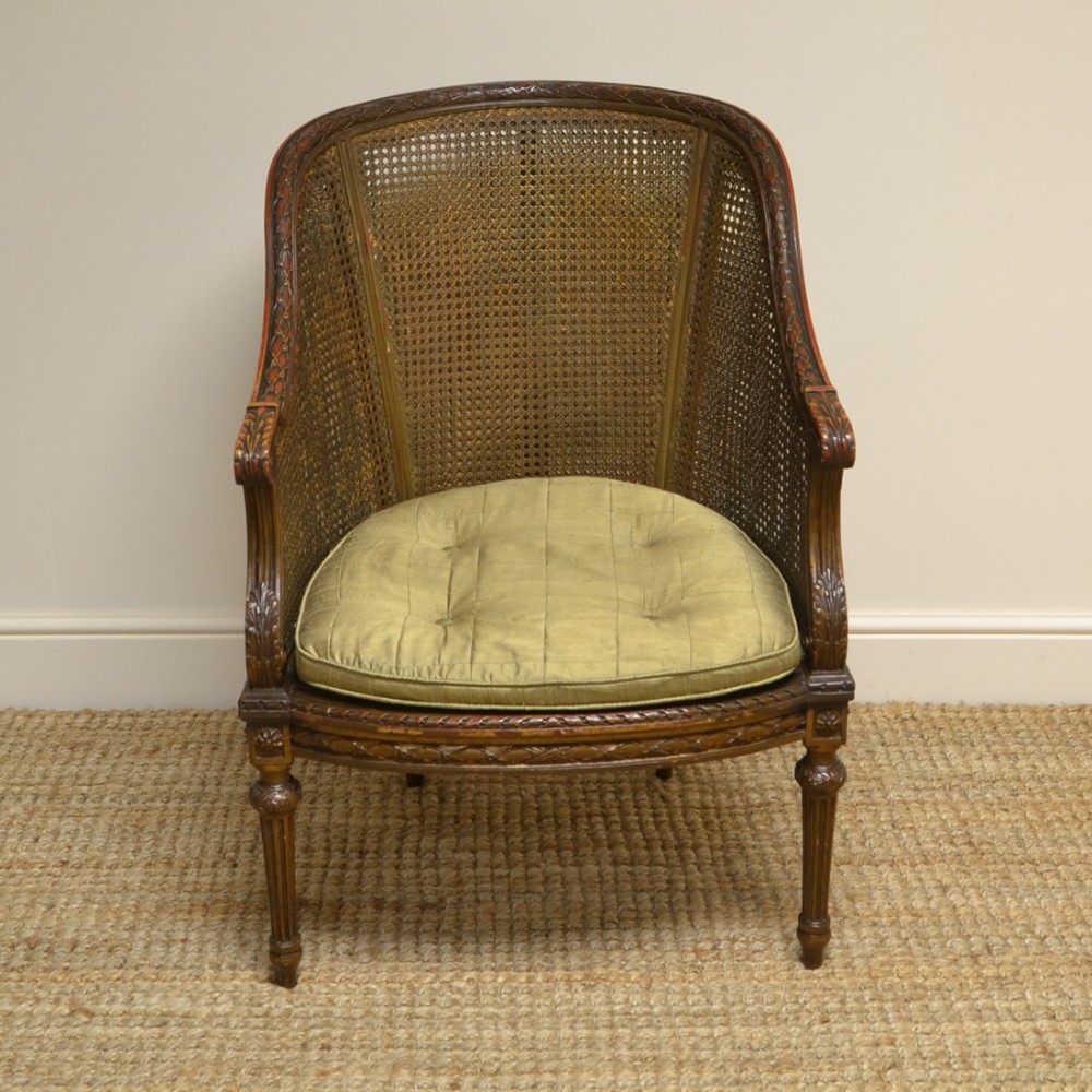 Decorative Victorian Country House Original Painted Antique Bergere Arm Chair