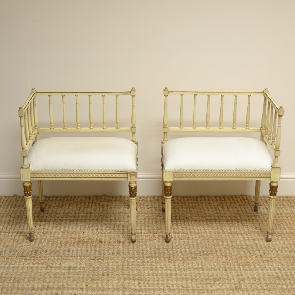 Unusual Pair of Decorative 19th Century French Painted Antique Seats