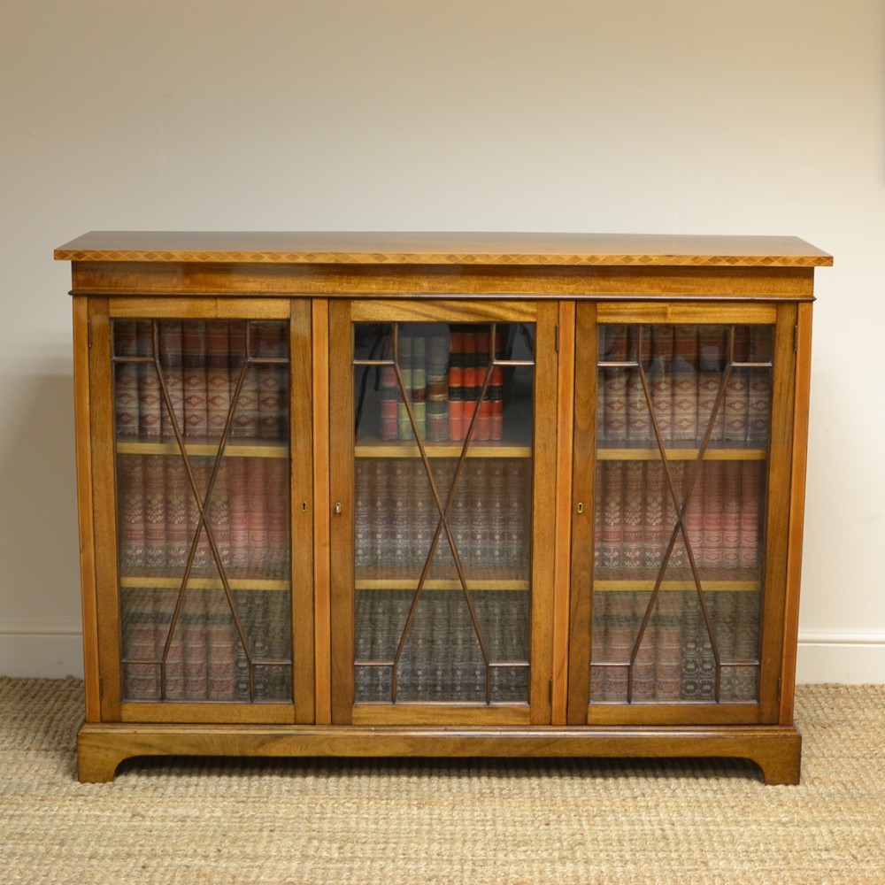 Superb Quality Inlaid Edwardian Figured Mahogany Antique Bookcase