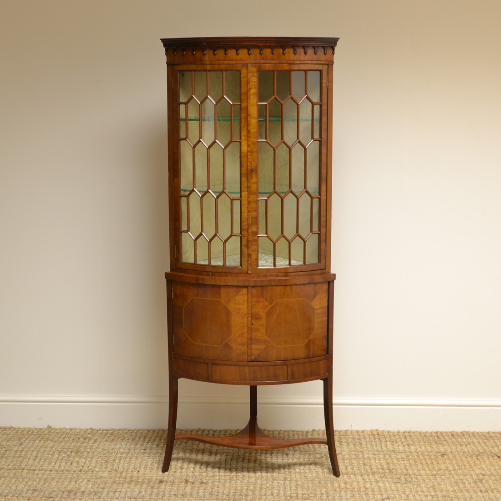 Spectacular Edwardian Mahogany Astragal Glazed Floor Standing Antique Corner Cabinet