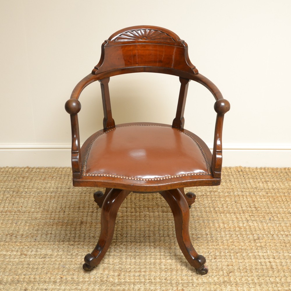 Quality Victorian Walnut Swivel Antique Office Chair