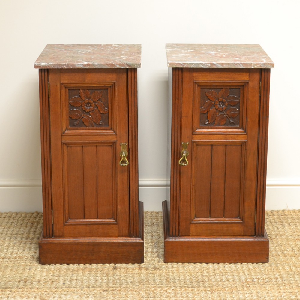 Pair of Victorian Walnut Arts & Crafts Bedside Cabinets