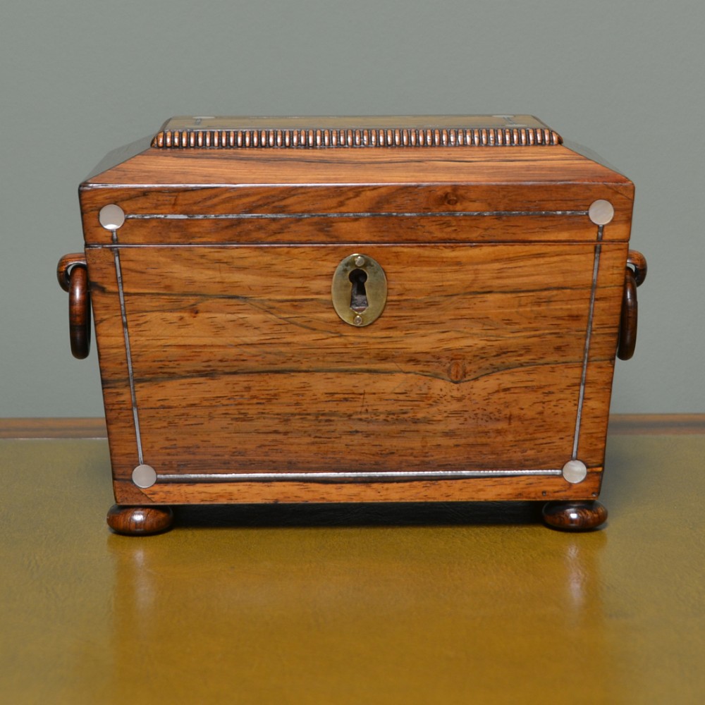 Beautiful Regency Rosewood Sarcophagus Antique Tea Caddy