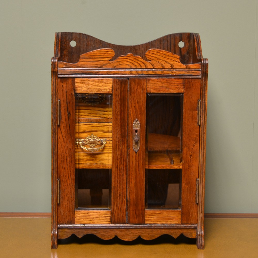 Small Oak Victorian Glazed Antique Cupboard