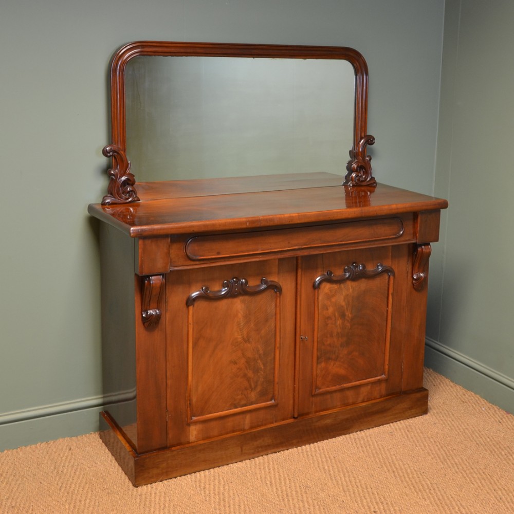 Splendid Figured Mahogany Victorian Mirrored Back Antique Chiffonier