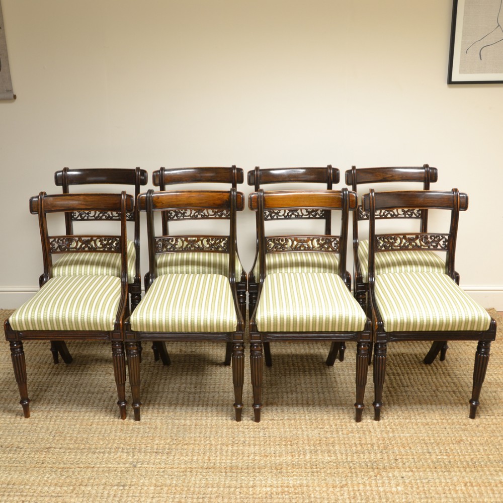 High Quality Set of Eight Regency Walnut Antique Dining Chairs
