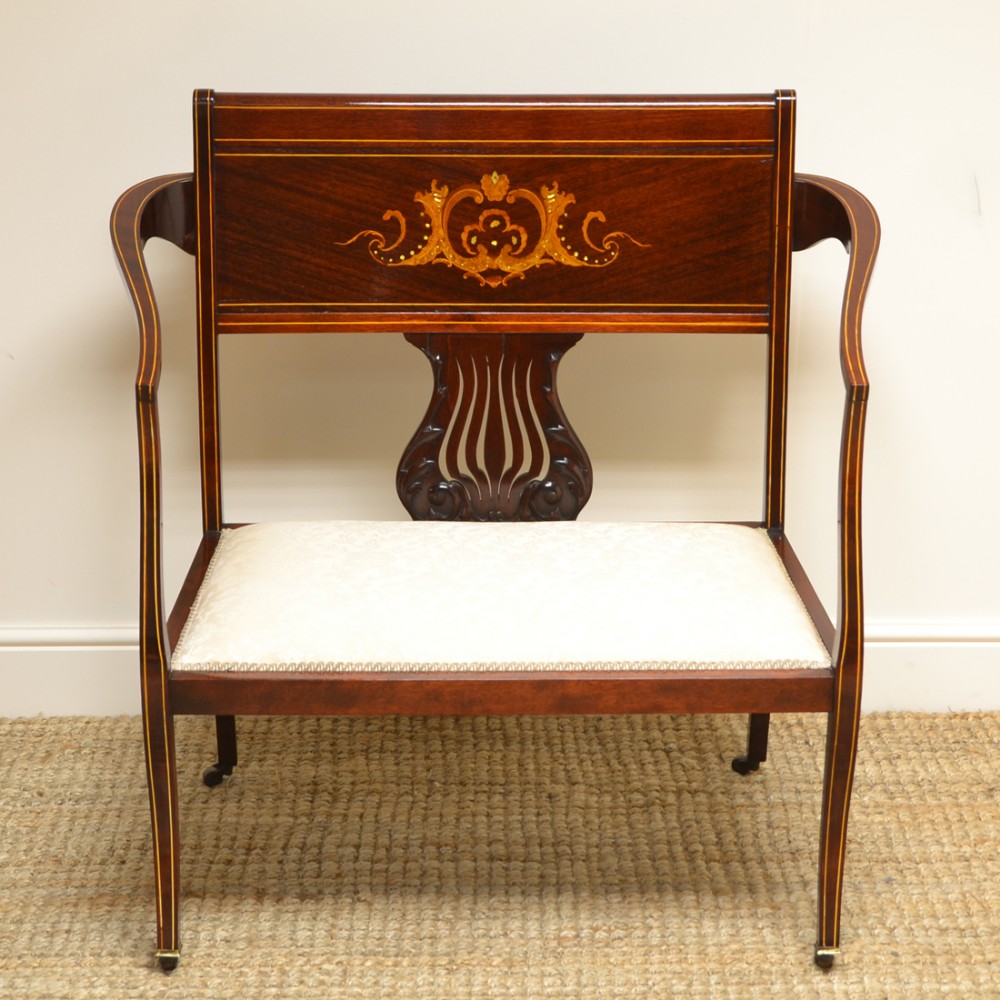 Elegant Inlaid Art Nouveau Victorian Small Antique Settee