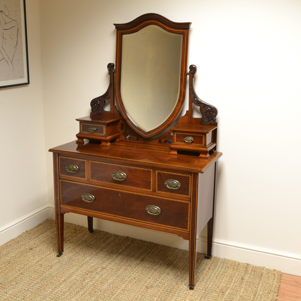 Quality Victorian Mahogany Inlaid Antique Dressing Table