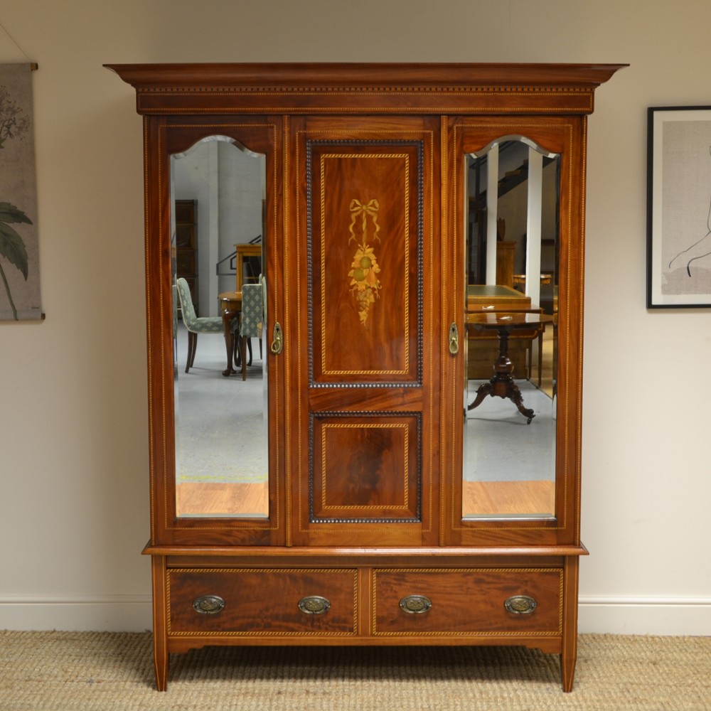 Quality Victorian Mahogany Inlaid Antique Double Wardrobe