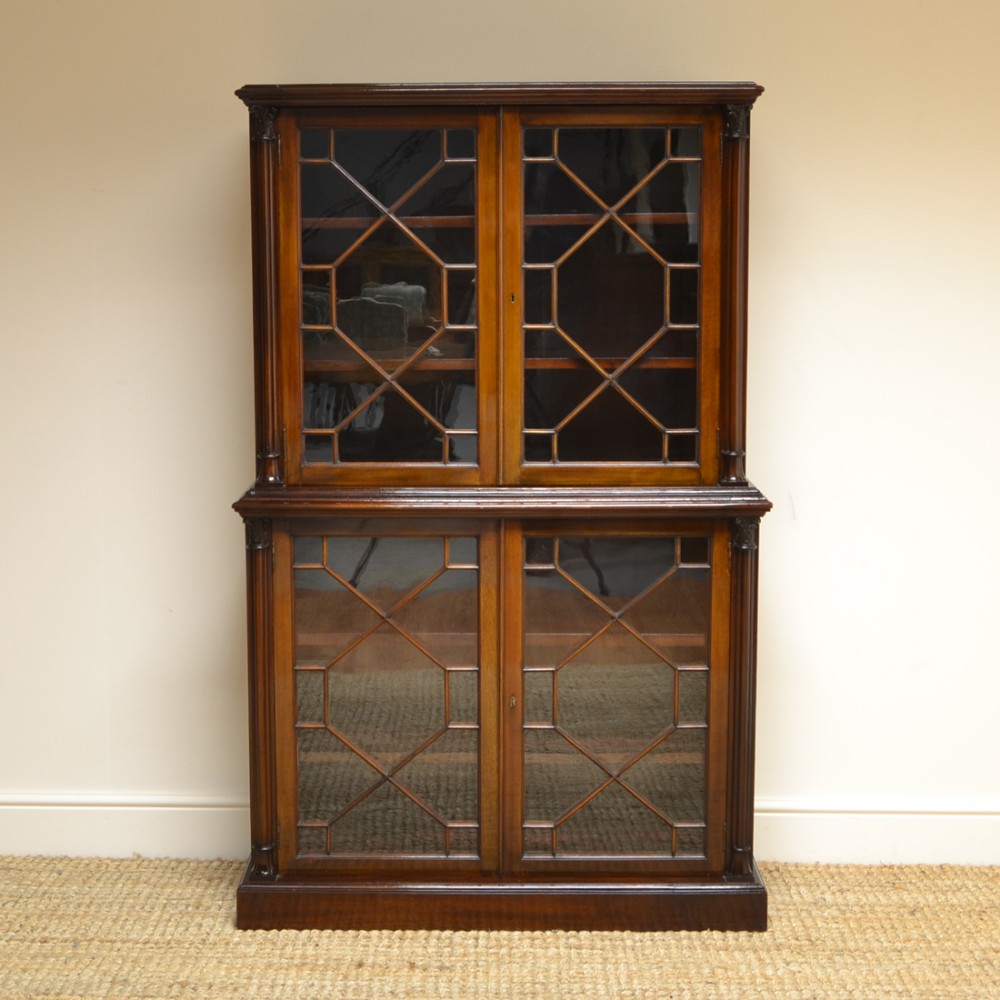 Small Slim Glazed Victorian Antique Bookcase
