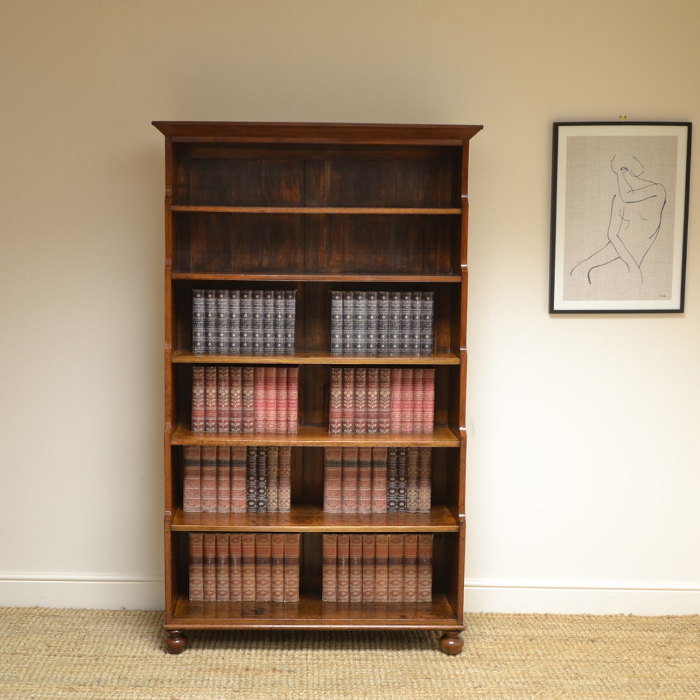 Unique Regency Mahogany Tall Waterfall Antique Open Bookcase