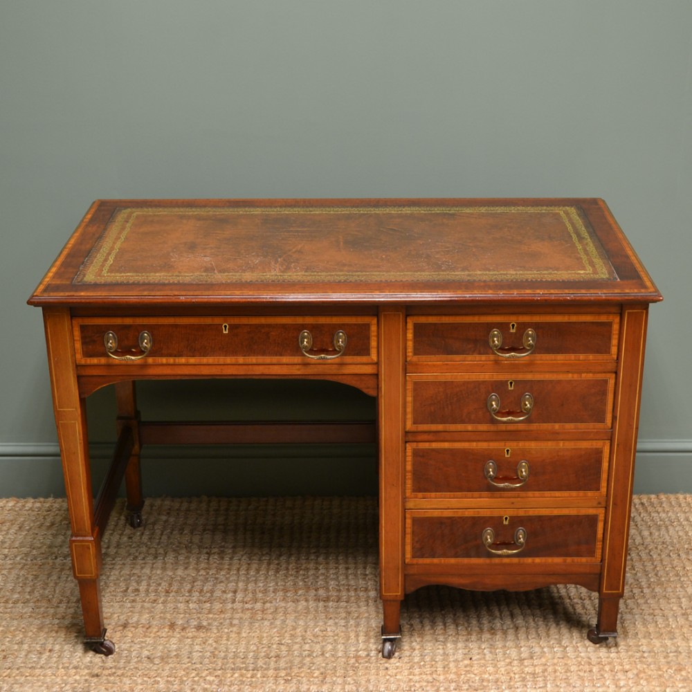 Inlaid Edwardian Mahogany Antique Desk by Jas Shoolbred