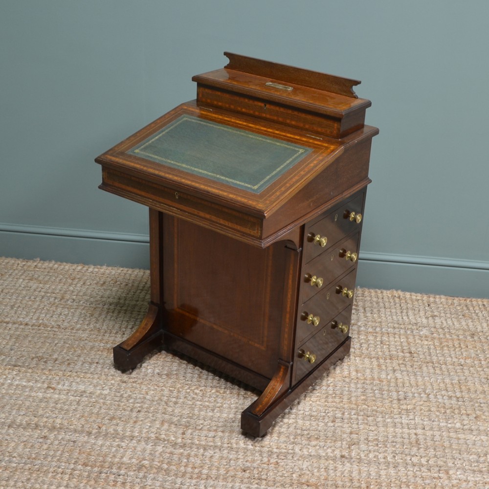 Victorian Inlaid Mahogany Antique Davenport Desk