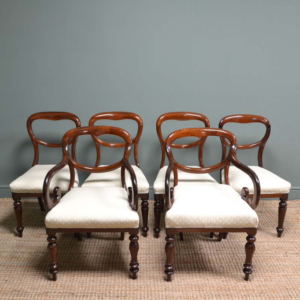 Six Victorian Mahogany Antique Balloon Back Chairs