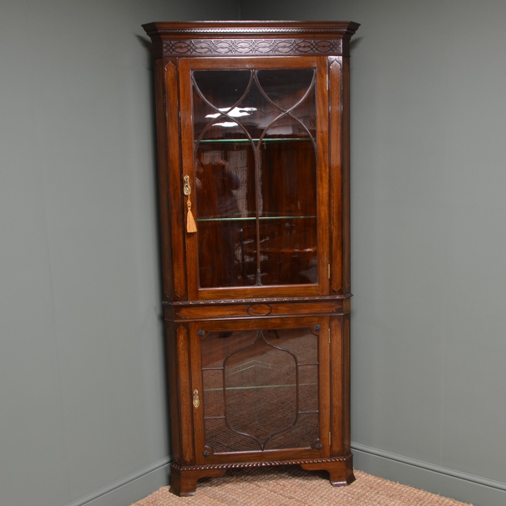 Striking Victorian Mahogany Antique Glazed Corner Display Cabinet
