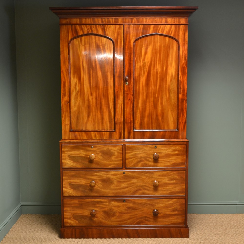 Spectacular Regency Rich Golden Mahogany Antique Linen Press