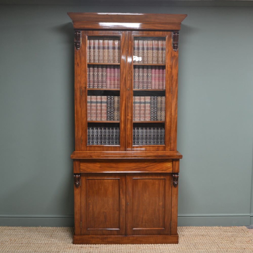 Striking Victorian Mahogany Antique Glazed Bookcase on Cupboard