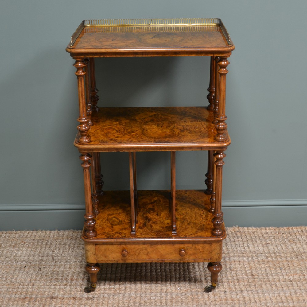 Spectacular Figured Walnut Antique Canterbury Whatnot