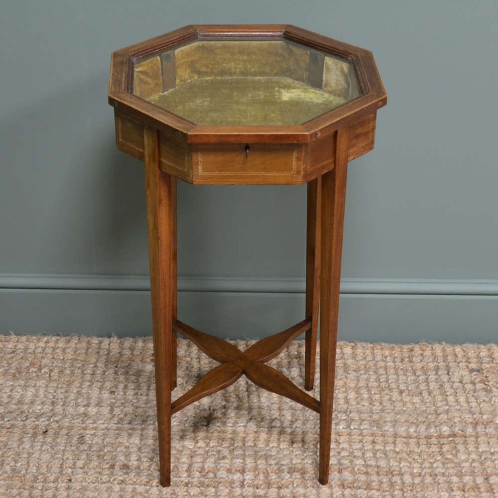 Elegant Edwardian Mahogany Glazed Antique Bijouterie Table