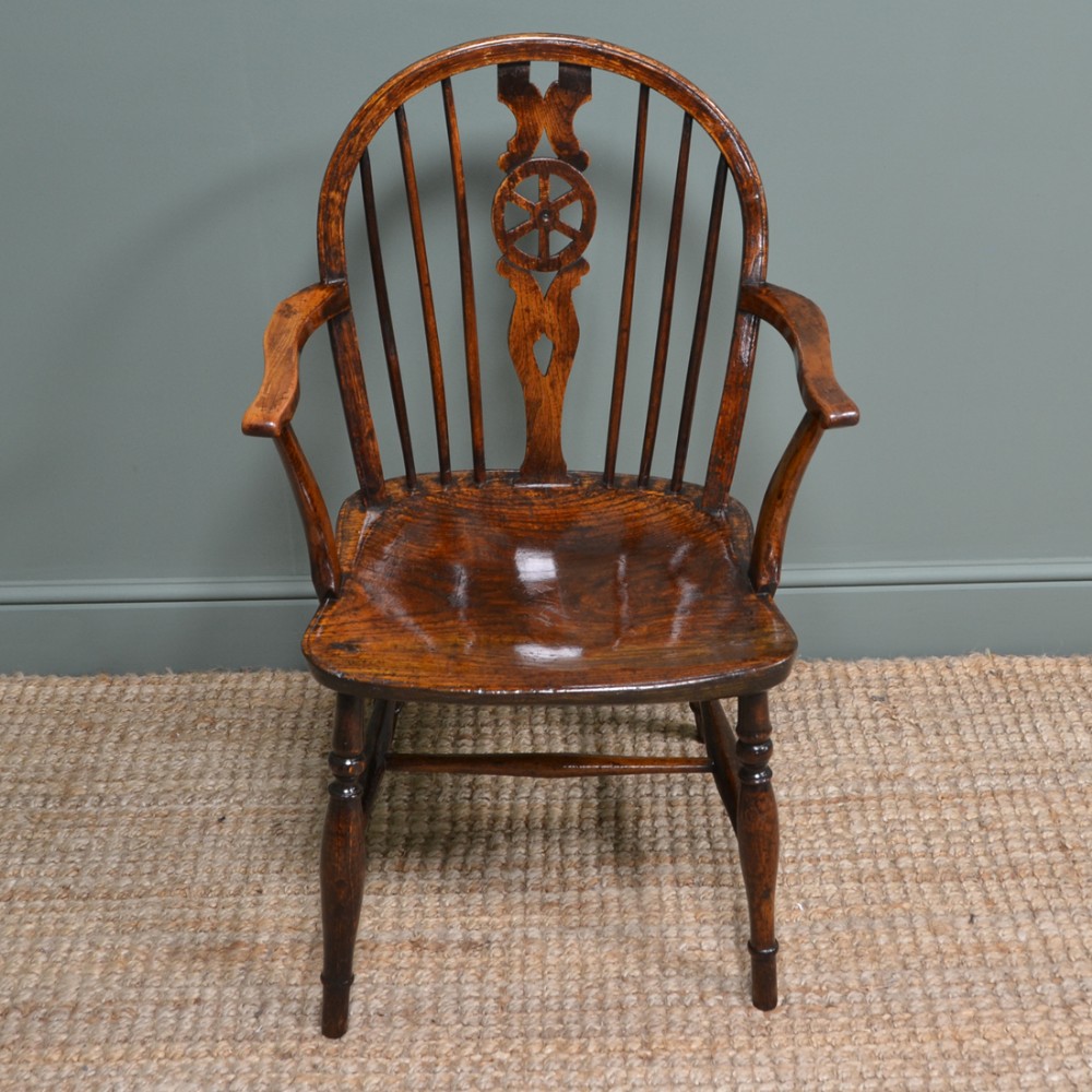 Country Georgian Elm Wheel Back Antique Windsor Chair
