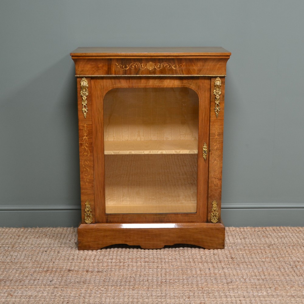 Magnificent Golden Walnut Antique Inlaid Pier Cabinet