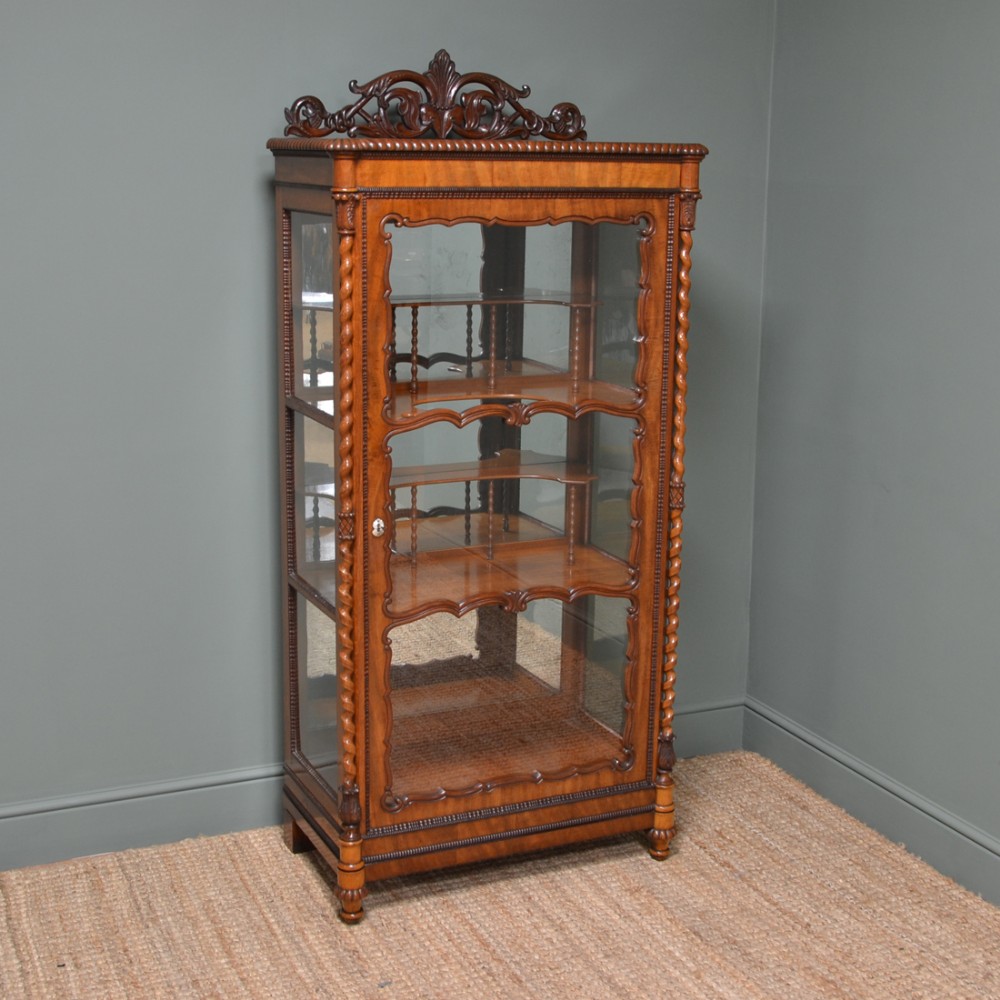 Spectacular Victorian Walnut Antique Display Cabinet