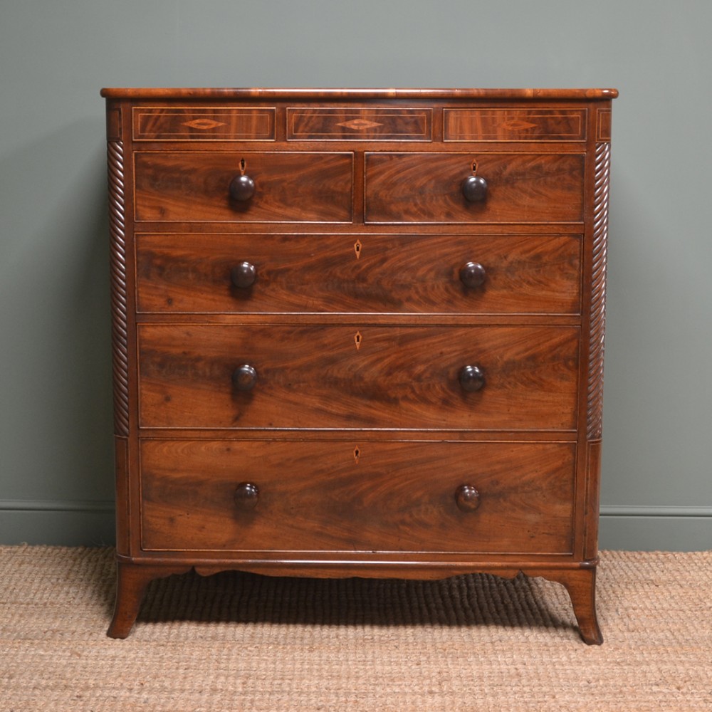 Large Flamed Mahogany Victorian Antique Chest Of Drawers