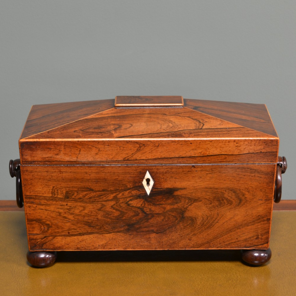 Beautiful Regency Rosewood Sarcophagus Antique Tea Caddy