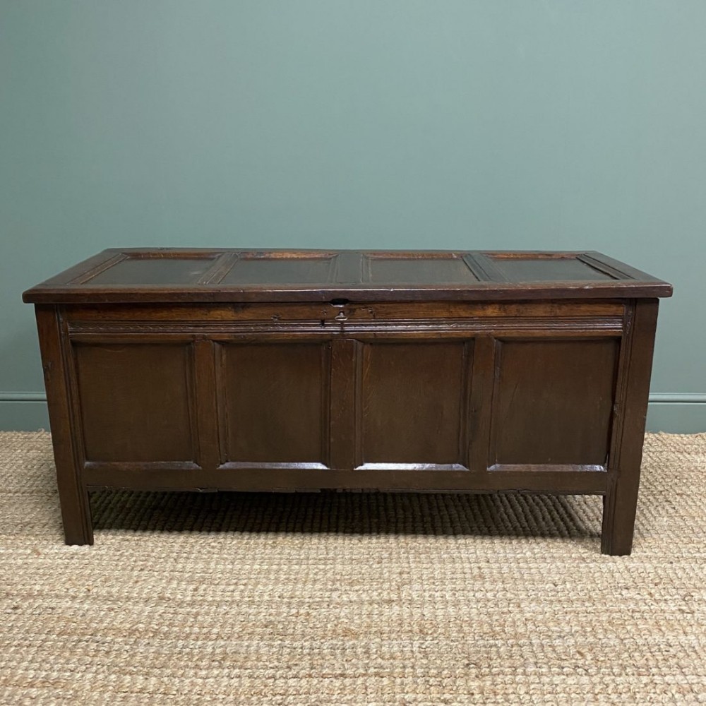 Seventeenth Century Period Panelled Oak Antique Coffer