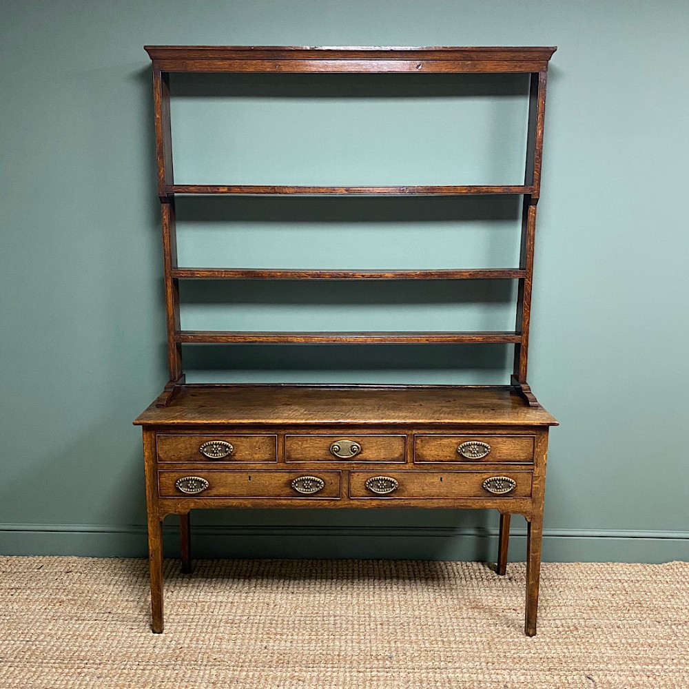 Period Oak Georgian Antique Dresser with Rack