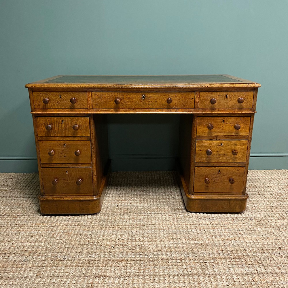 Victorian Golden Oak Antique Pedestal Desk