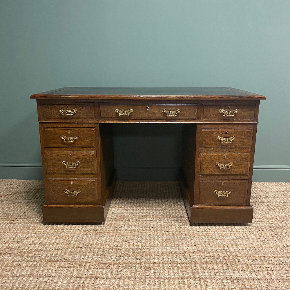 Victorian Oak Antique Pedestal Desk by Jas Shoolbred